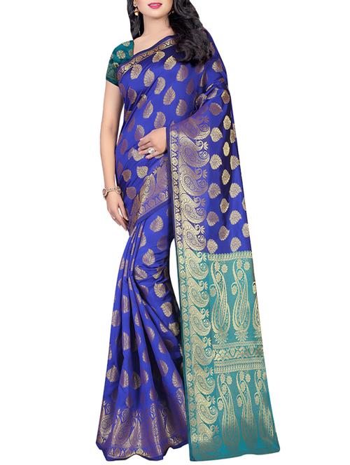 blue silk banarasi saree - 14479795 - Very Small Image - 1