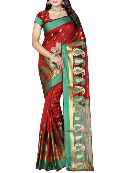 red woven saree - 14479806 - Very Small Image - 1