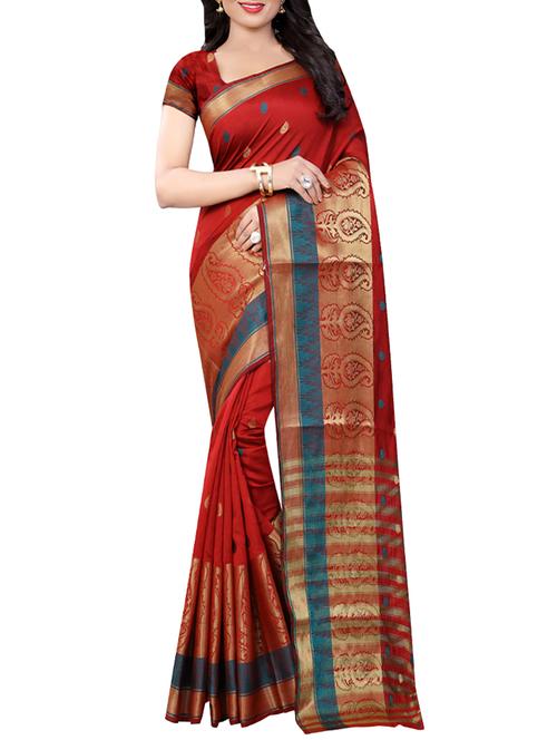 red woven saree - 14479808 - Very Small Image - 1