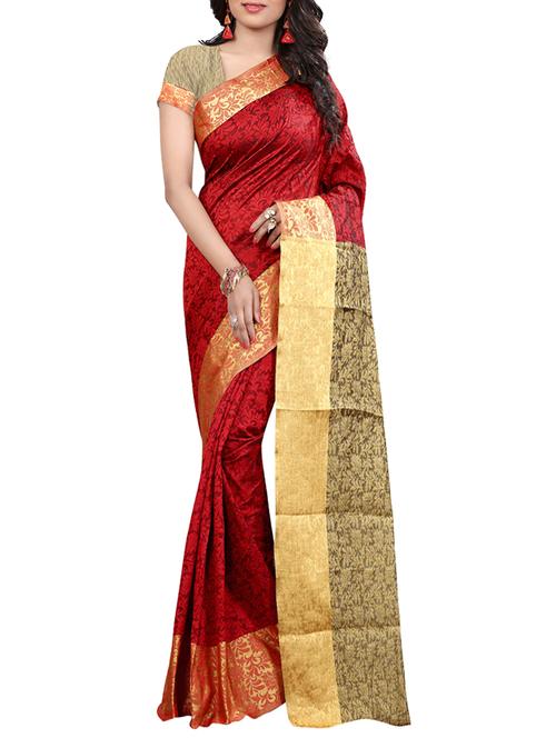 red woven saree - 14479812 - Very Small Image - 1