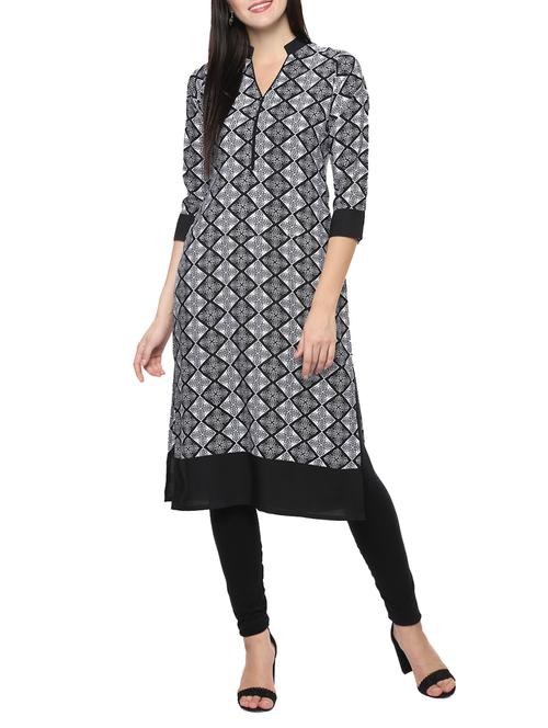 black crepe straight kurta - 14479819 - Very Small Image - 1