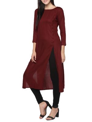 maroon viscose high slit kurta - 14479842 - Standard Image - 2