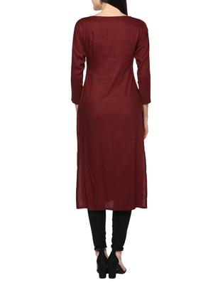 maroon viscose high slit kurta - 14479842 - Standard Image - 3