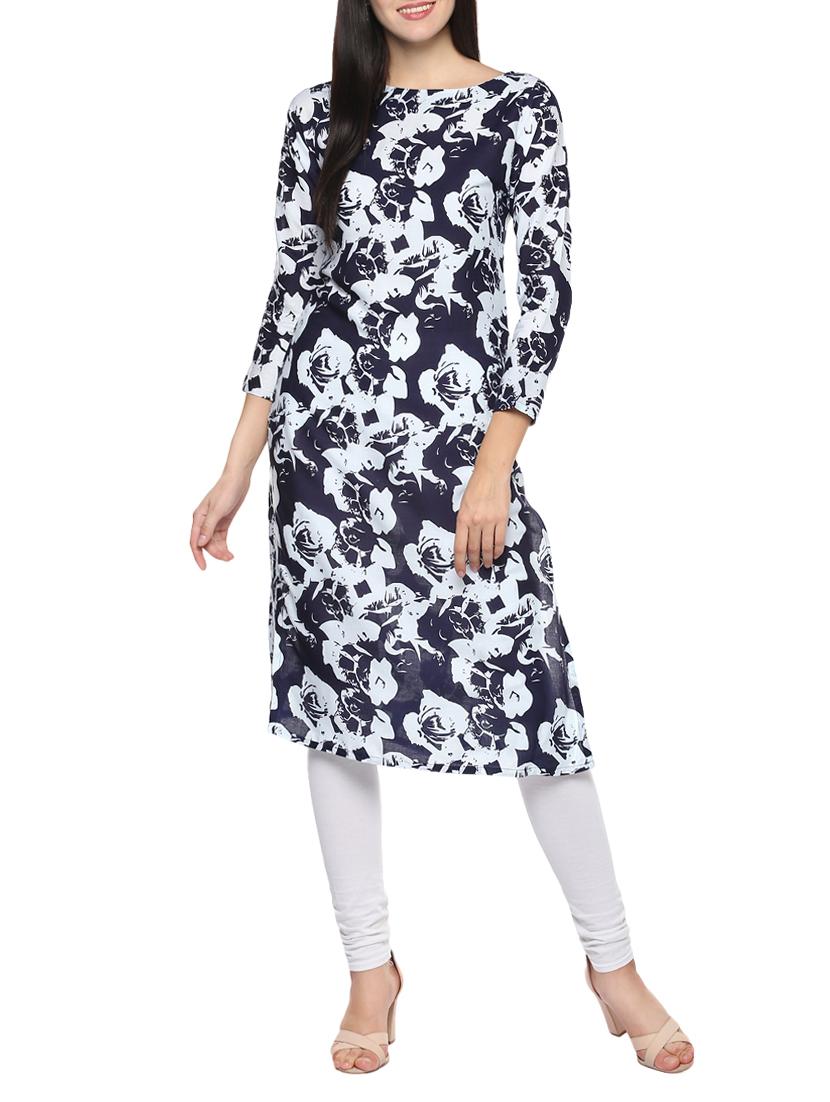 blue viscose straight kurta - 14479849 - Zoom Image - 1