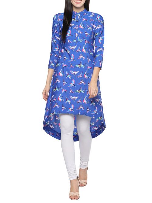 blue crepe high low kurta - 14479854 - Very Small Image - 1