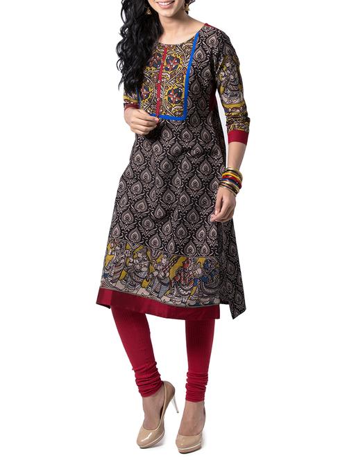 Black cotton straight kurta - 14479867 - Very Small Image - 1
