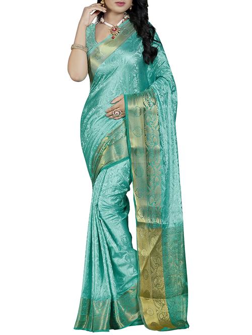 turquoise woven saree - 14480327 - Very Small Image - 1