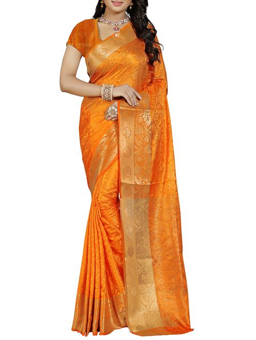 orange woven saree - 14480330 - Very Small Image - 1