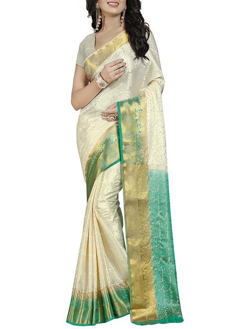 cream woven saree - 14480333 - Very Small Image - 1