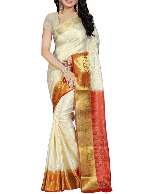 cream woven saree with blouse - 14480334 - Very Small Image - 1