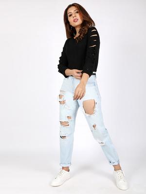 ladder ribbed long sleeved top - 14480403 - Standard Image - 4