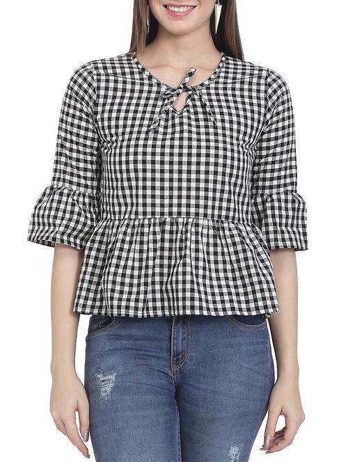black cotton checkered top - 14480406 - Standard Image - 1