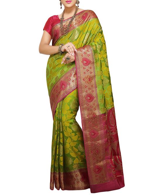 mehandi Banarasi Pure Silk dupion Saree with Blouse - 14480419 - Very Small Image - 1