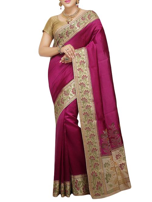 magenta Banarasi Pure Silk dupion Saree with Blouse - 14480425 - Very Small Image - 1