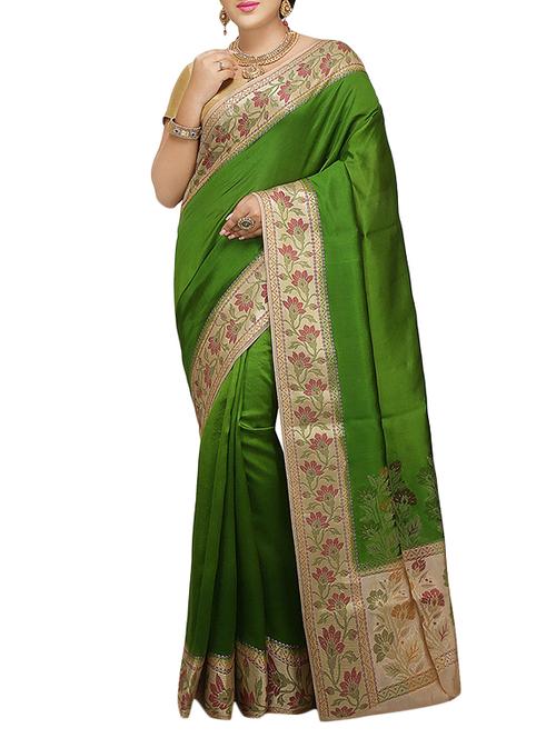mehandi Banarasi Pure Silk dupion Saree with Blouse with blouse - 14480426 - Very Small Image - 1