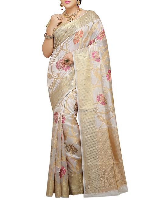 beige Banarasi Pure Silk dupion Saree with Blouse with blouse - 14480431 - Very Small Image - 1