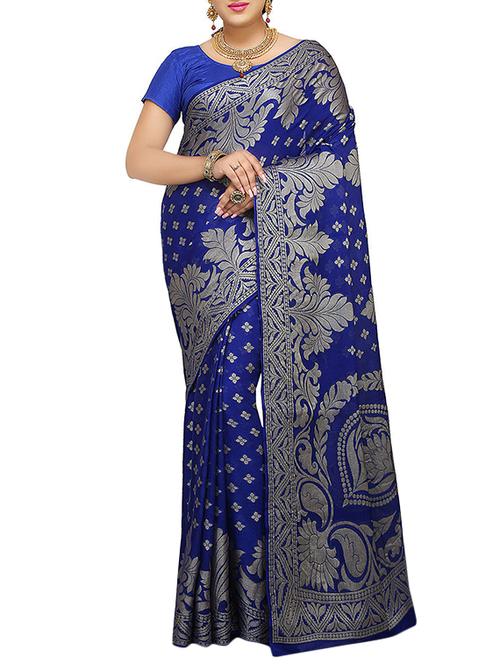 blue Banarasi Pure Silk Chiffon Saree with Blouse with blouse - 14480441 - Very Small Image - 1