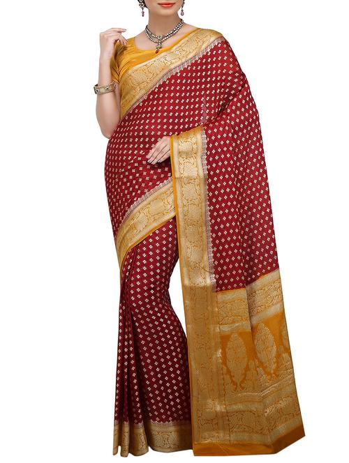 maroon Banarasi Pure Silk Chiffon Saree with Blouse with blouse - 14480505 - Very Small Image - 1