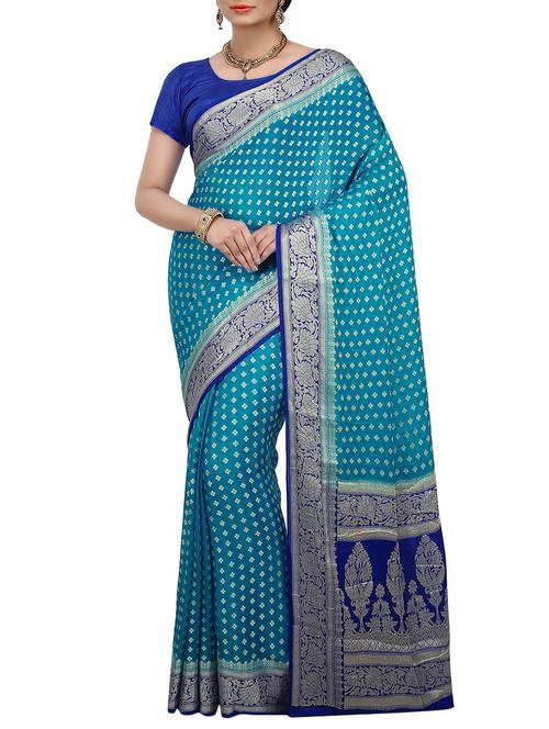 sky blue Banarasi Pure Silk Chiffon Saree with Blouse with blouse - 14480506 - Very Small Image - 1