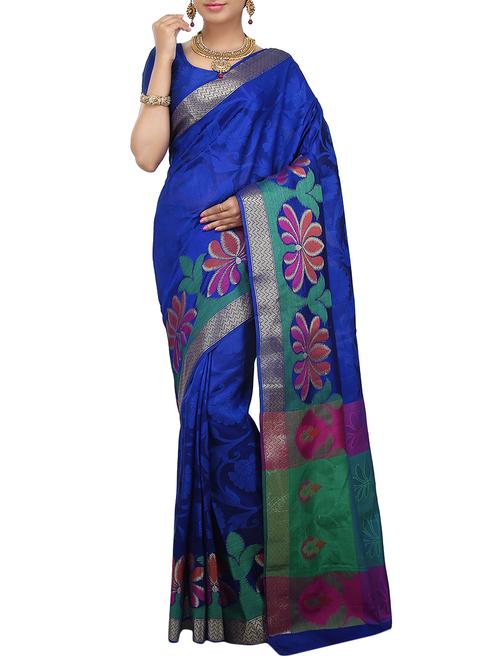 blue Banarasi Pure Silk dupion Saree with Blouse with blouse - 14480525 - Very Small Image - 1