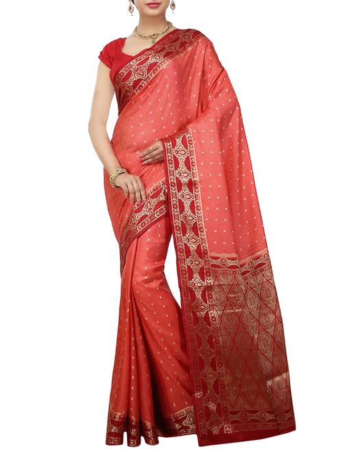 pink Banarasi Pure Katan Silk Saree with Blouse - 14480528 - Very Small Image - 1