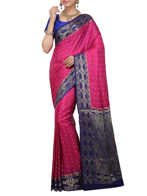 pink Banarasi Pure Katan Silk Saree with Blouse - 14480531 - Very Small Image - 1