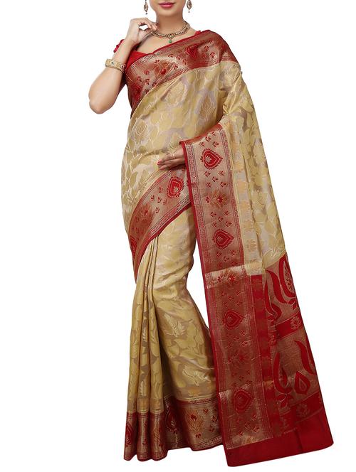 beige Banarasi Pure Silk dupion Saree with Blouse with blouse - 14480534 - Very Small Image - 1
