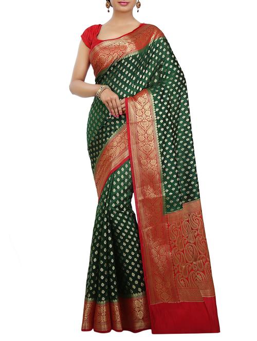 green Banarasi Pure Silk dupion Saree with Blouse - 14480546 - Very Small Image - 1