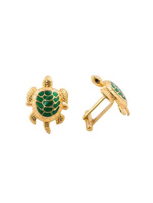 24k gold plated with green meena silver cufflink - 14480694 - Standard Image - 2
