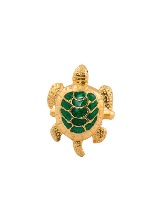 24k gold plated with green meena silver cufflink - 14480694 - Zoom Image - 1
