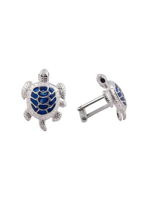 silver rhodium with blue meena cufflink - 14480695 - Standard Image - 2