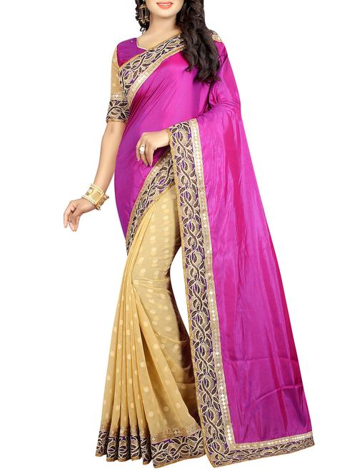 magenta half and half saree with blouse - 14480699 - Standard Image - 1
