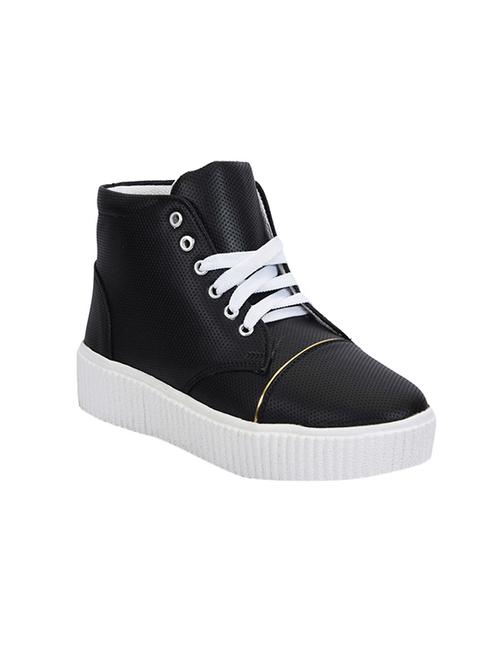 black faux leather laceup sneakers - 14480978 - Very Small Image - 1