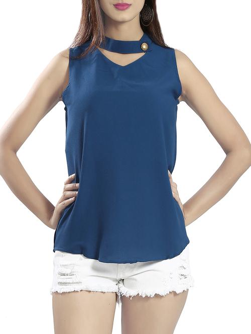 solid blue georgette top - 14481270 - Very Small Image - 1