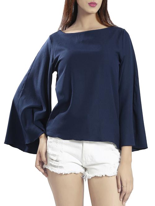solid blue georgette top - 14481283 - Standard Image - 1