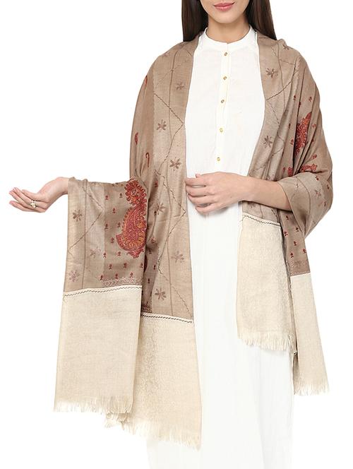 brown colored woolen shawl - 14481509 - Standard Image - 1