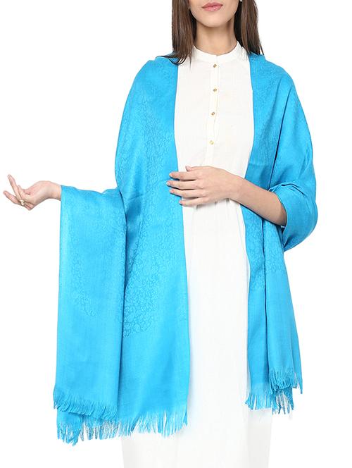 solid blue woolen shawl - 14481525 - Very Small Image - 1
