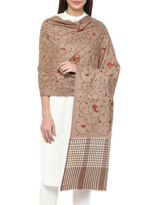 brown woolen pashmina shawl - 14481560 - Very Small Image - 1