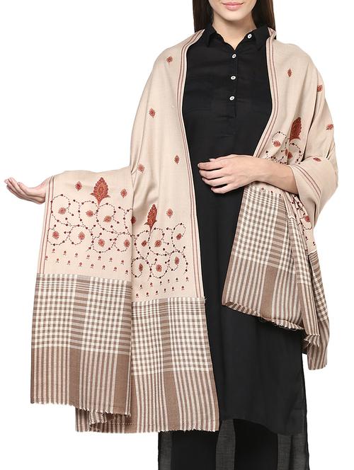 beige woolen pashmina shawl - 14481571 - Standard Image - 1