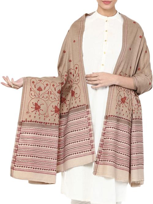 beige woolen pashmina shawl - 14481573 - Standard Image - 1
