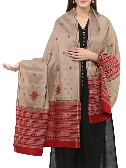 beige woolen pashmina shawl - 14481574 - Very Small Image - 1