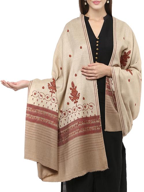 beige woolen pashmina shawl - 14481575 - Standard Image - 1
