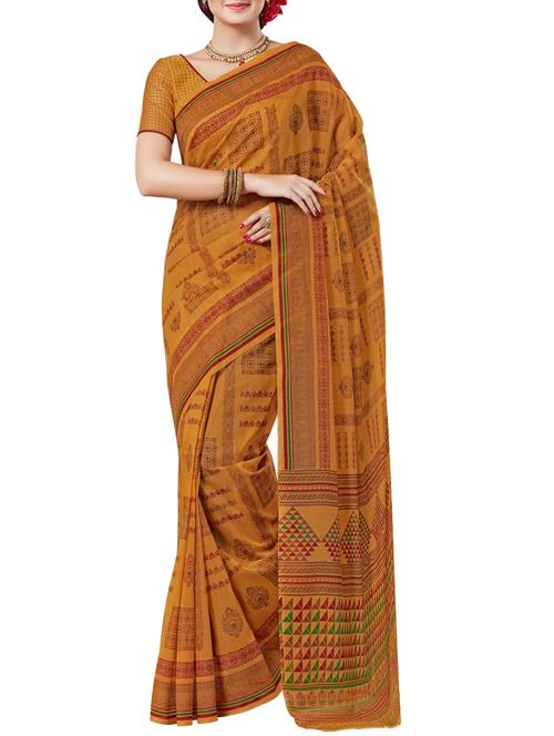 yellow cotton blend printed saree - 14481701 - Very Small Image - 1