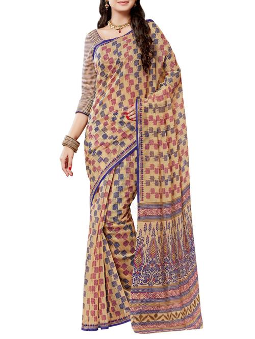 multi colored cotton blend printed saree with blouse - 14481715 - Very Small Image - 1