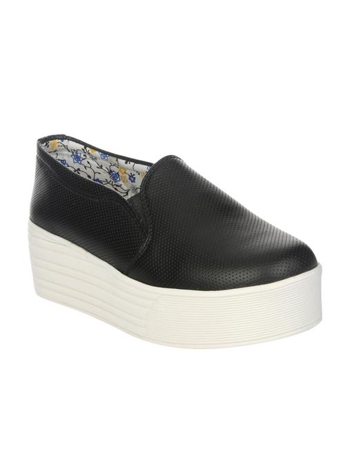 black faux leather plimsolls casual shoes - 14481769 - Standard Image - 1