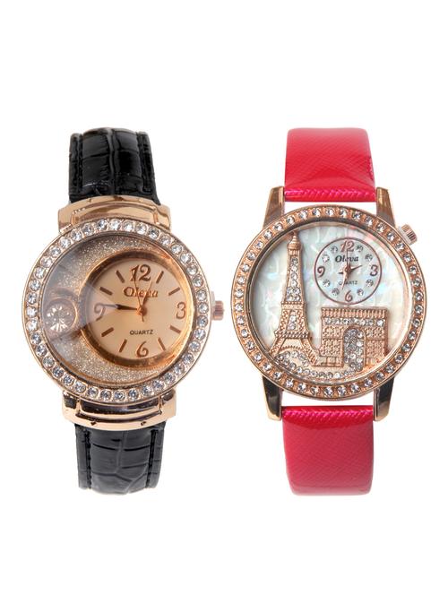Oleva Premium Women's Leather Watch Pack Of 2 - 14481781 - Very Small Image - 1