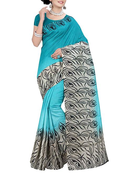 blue silk printed saree - 14481833 - Very Small Image - 1