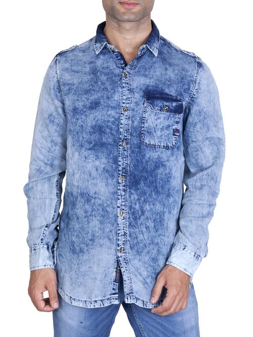 blue cotton casual shirt - 14481938 - Very Small Image - 1
