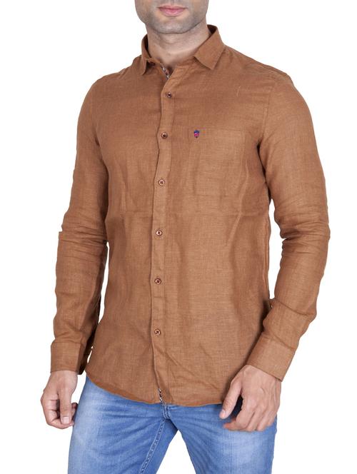 brown linen casual shirt - 14481949 - Very Small Image - 1