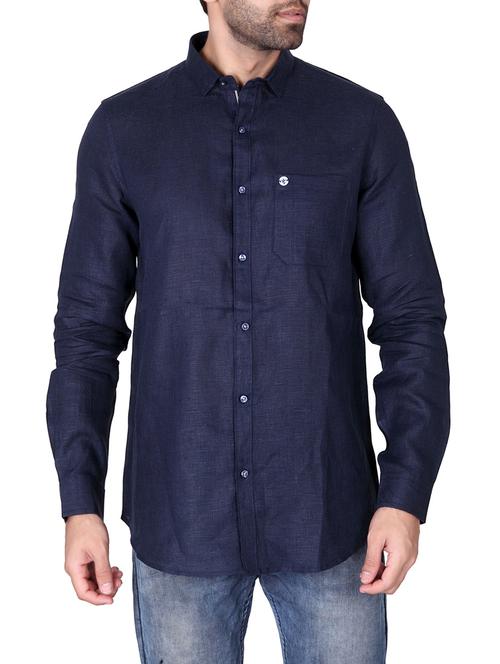 navy blue linen casual shirt - 14481951 - Very Small Image - 1